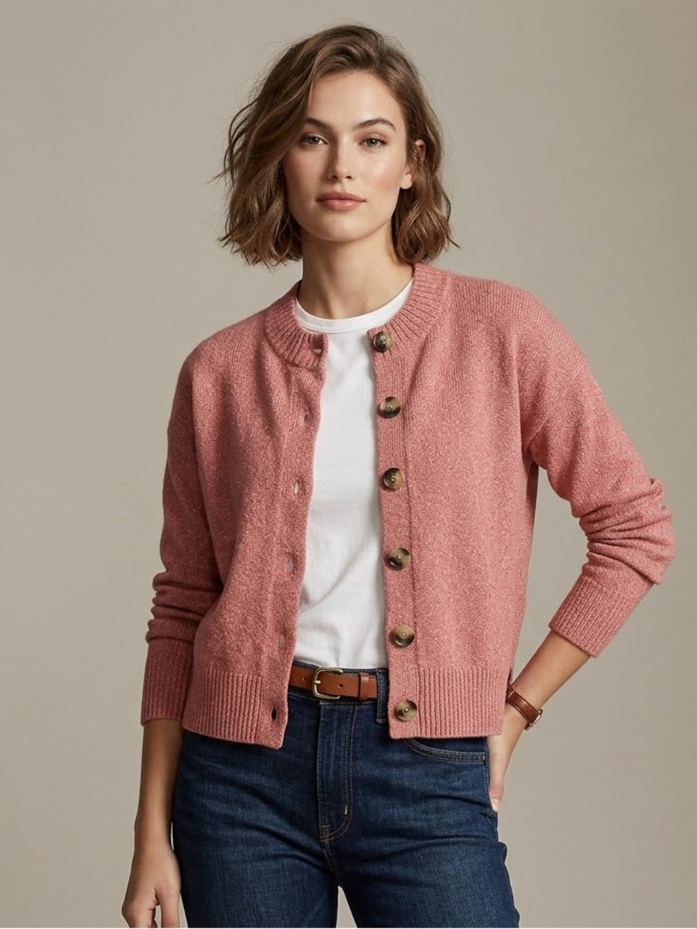 🌸 NWT Madewell Muted Rose 100% Cotton Mock Neck Button Cardigan Womens XS